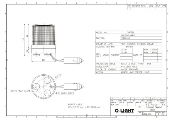 WARNING LIGHT QLIGHT S80 (80mm) WITH MAGNET BASE